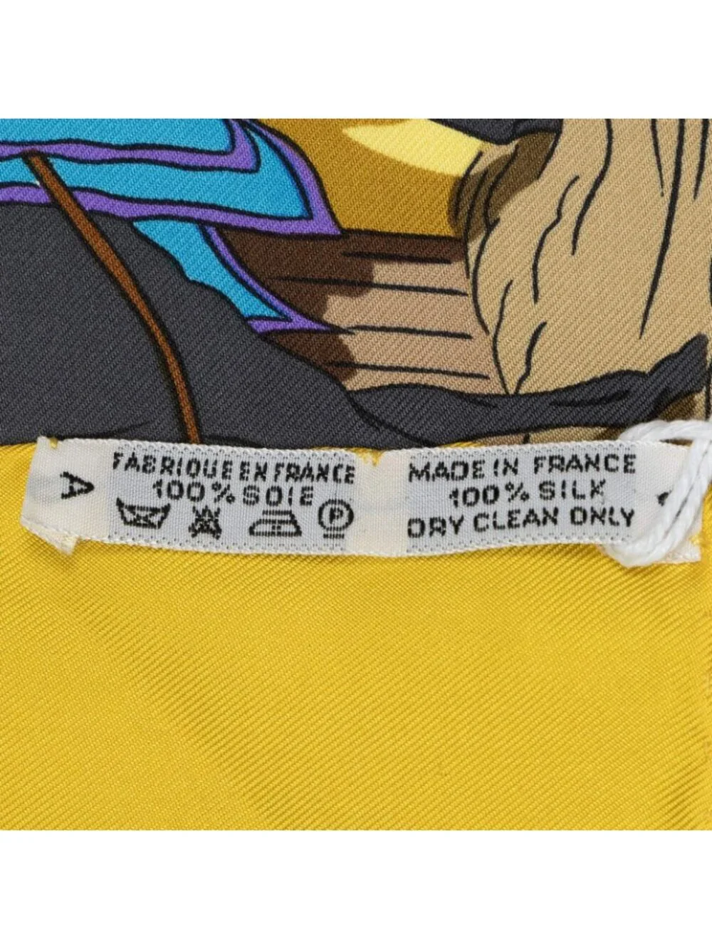 Hermes Scarf Yellow Blue Brown Silk